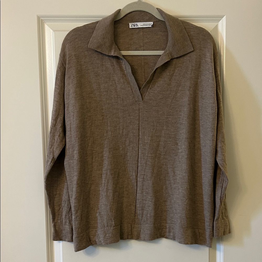 Zara Taupe Lightweight wool/nylon/yak blend sweater medium
